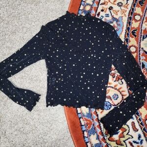 SHEIN Black Mesh Top with Gold Star Accents